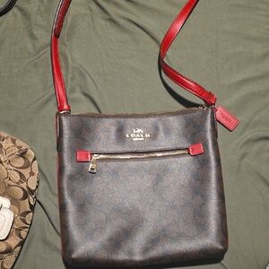 coach quick list for show Brown Crossbody Bag with Red Trim and Strap